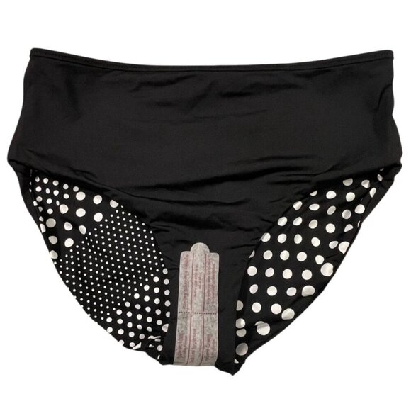 Lands’ End Reversible High-Waisted Bikini Bottom Black Polka Dot Size 12 NWT - Picture 4 of 9